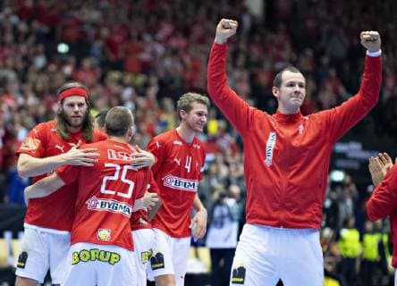 Denmark celebrates the victory in the men s IHF Handball World Championship WM Weltmeisterschaft Main Round Group 2 match between Denmark and Sweden in Herning, Denmark, Wednesday, Jan. 23, 2019.. , Herning Jylland Denmark Copyright: HenningxBagger HenningxBaggerx COP105 spdk20190123-220438-L
