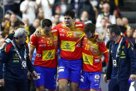 Daniel Dovichebaeva Dujshebaev (Spanien) verletzt, Deutschland vs Spanien, IHF Maenner Handball Weltmeisterschaft, 23.01.2019 Fotograf Neis Eibner Deutschland vs Spanien, IHF Maenner Handball Weltmeisterschaft, 23.01.2019 Köln Copyright: xEIBNER Alexander_Neisx EP_ANS