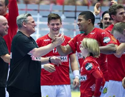 Denmark celebrates the victory in the men s IHF Handball World Championship WM Weltmeisterschaft Main Round Group 2 match between Denmark and Sweden in Herning, Denmark, Wednesday, Jan. 23, 2019.. , Herning Jylland Denmark Copyright: HenningxBagger HenningxBaggerx COP105 spdk20190123-220645-L
