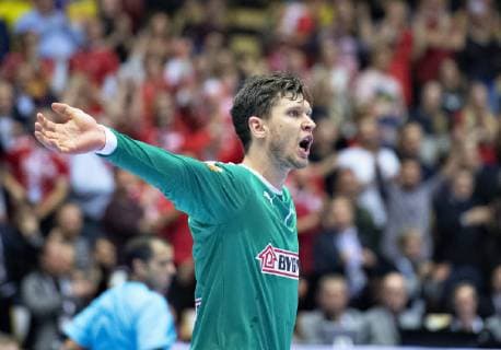 Goalkeeper Niklas Landin of Denmark celebrates during the men s IHF Handball World Championship WM Weltmeisterschaft Main Round Group 2 match between Denmark and Sweden in Herning, Denmark, Wednesday, Jan. 23, 2019.. , Herning Jylland Denmark Copyright: HenningxBagger HenningxBaggerx COP105 spdk20190123-221258-L