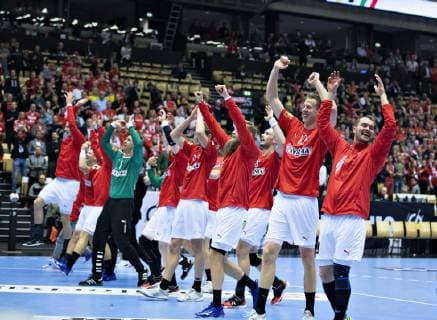 Denmark celebrates the victory in the men s IHF Handball World Championship WM Weltmeisterschaft Main Round Group 2 match between Denmark and Sweden in Herning, Denmark, Wednesday, Jan. 23, 2019.. , Herning Jylland Denmark Copyright: HenningxBagger HenningxBaggerx COP105 spdk20190123-221553-L