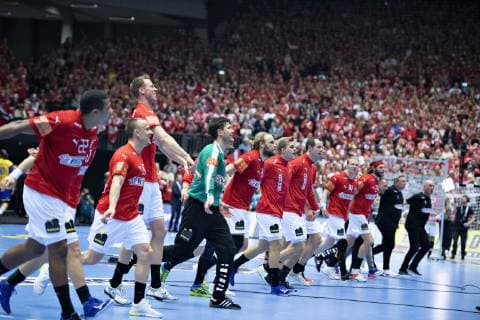 Denmark celebrates the victory in the men s IHF Handball World Championship WM Weltmeisterschaft Main Round Group 2 match between Denmark and Sweden in Herning, Denmark, Wednesday, Jan. 23, 2019.. , Herning Jylland Denmark Copyright: HenningxBagger HenningxBaggerx COP105 spdk20190123-221722-L