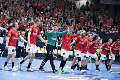 Denmark celebrates the victory in the men s IHF Handball World Championship WM Weltmeisterschaft Main Round Group 2 match between Denmark and Sweden in Herning, Denmark, Wednesday, Jan. 23, 2019.. , Herning Jylland Denmark Copyright: HenningxBagger HenningxBaggerx COP105 spdk20190123-221805-L