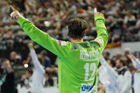 GER, IHF WM 2019, Deutschland (GER) vs Spanien (ESP) 23.01.2019, Lanxess Arena,Koeln, GER, IHF WM 2019, Deutschland (GER) vs Spanien (ESP), im Bild picture shows: Silvio Heinevetter Torwart (GER 12), freut sich