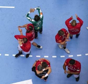 January 23, 2019 - Herning, Denmark - Team Denmark victory celebration during the group C handball match between Denmark and Sweden in Jyske Bank Boxen in Herning during the 2019 IHF Handball World Championship WM Weltmeisterschaft in Germany Denmark. Handball 2019: Denmark-Sweden - ZUMAm173 20190123_zsp_m173_017 Copyright: xLarsxMoellerx