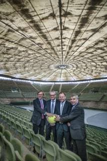 Renovierung des Tennisstadions am Rothenbaum 24.01.2019, Hamburg Rotherbaum, Tennisstadion, Renovierung des Tennisstadions am Rothenbaum im Bild: (v.l.) Dr. Carsten Lütten, Alexander Otto, Innersenator Andy Grote und Ulrich Klaus sind sich einig der Rothenbaum wird reoviert! Â
