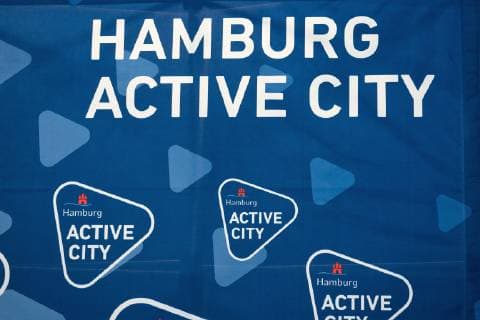 Hamburg active city Logo Schriftzug Symbolfoto Senatsempfang zum Halbfinale Handball-WM Weltmeisterschaft in der Barclaycard Arena Hamburg - Sportsenator Andy Grote lädt zum Warm-up, Hamburg Hamburg Deutschland Barclaycard Arena