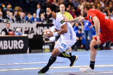 190125 Timothey Guessan of France during the IHF World Handball Championship match between Denmark and France on January 25, 2019 in Hamburg. Photo: Ludvig Thunman BILDBYRN kod LT 35584 Copyright: LUDVIGxTHUNMAN BB190125LT007