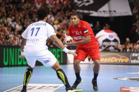 26th Mens Handball World Championship WM Weltmeisterschaft Daenemark vs Frankreich, 25.01.19 Mads Mensah (Daenemark, 22) gegen Timothey N Guessan (Frankreich, 17)