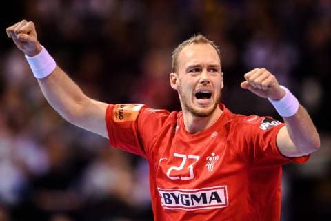 190125 Henrik Toft Hansen of Denmark celebrates during the IHF World Handball Championship match between Denmark and France on January 25, 2019 in Hamburg. Photo: Ludvig Thunman BILDBYRN kod LT 35584 Copyright: LUDVIGxTHUNMAN BB190125LT015