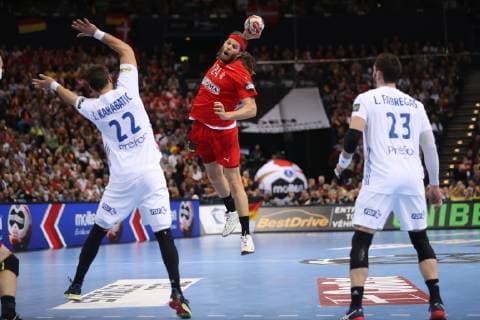26th Mens Handball World Championship WM Weltmeisterschaft Daenemark vs Frankreich, 25.01.19 Mikkel Hansen (Daenemark, 24) gegen Luka Karabatic (Frankreich, 22)