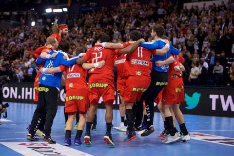 Handball Hamburg 25.01.2019 Weltmeisterschaft 2019 Weltmeisterschaften der Männer Halbfinale Dänemark (DAN) vs Frankreich (FRA) Team Dänemark Jubel HANSEN Mikkel (Dänemark, No.24) li.