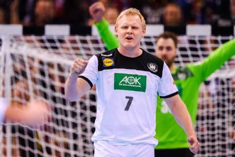 190125 Patrick Wiencek and goalkeeper Andreas Wolff of Germany celebrates during the IHF World Handball Championship match between Germany and Norway on January 25, 2019 in Hamburg. Photo: Ludvig Thunman BILDBYRN kod LT 35585 Copyright: LUDVIGxTHUNMAN BB190125LT056
