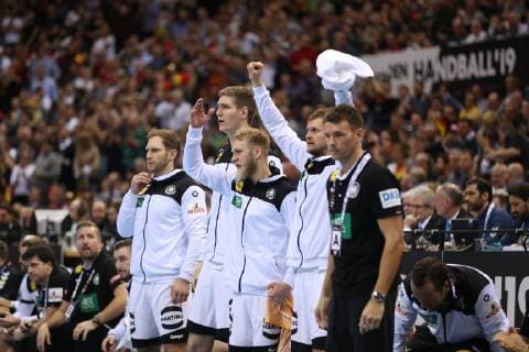 26th Mens Handball World Championship WM Weltmeisterschaft Deutschland vs Norwegen, 25.01.19 Jubel Bank Deutschland