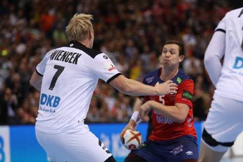 26th Mens Handball World Championship WM Weltmeisterschaft Deutschland vs Norwegen, 25.01.19 Sander Sagosen (Norwegen, 05) gegen Patrick Wiencek (Deutschland, 07)