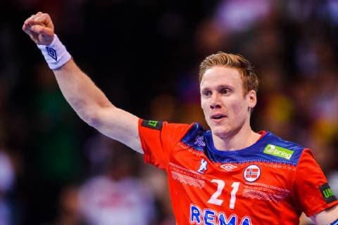 190125 Magnus Gullerud of Norway celebrates during the IHF World Handball Championship match between Germany and Norway on January 25, 2019 in Hamburg. Photo: Ludvig Thunman BILDBYRN kod LT 35585 Copyright: LUDVIGxTHUNMAN BB190125LT063