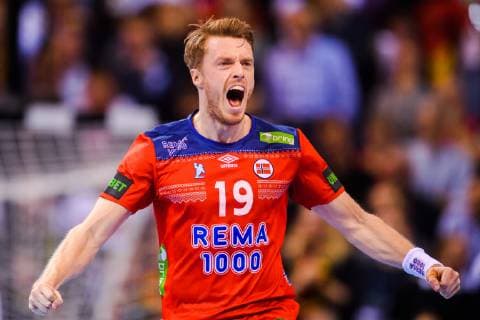 190125 Kristian Bj¿rnsen of Norway celebrates during the IHF World Handball Championship match between Germany and Norway on January 25, 2019 in Hamburg. Photo: Ludvig Thunman BILDBYRN kod LT 35585 Copyright: LUDVIGxTHUNMAN BB190125LT067