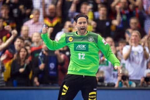 Handball Hamburg 25.01.2019 Weltmeisterschaft 2019 Weltmeisterschaften der Männer Halbfinale Deutschland (GER) - Norwegen (NOR) Silvio Heinevetter (Deutschland, TW, No.12) Jubel