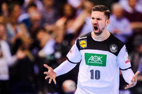 190125 Fabian Wiede of Germany celebrates during the IHF World Handball Championship match between Germany and Norway on January 25, 2019 in Hamburg. Photo: Ludvig Thunman BILDBYRN kod LT 35585 Copyright: LUDVIGxTHUNMAN BB190125LT081