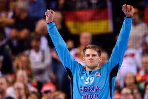 190125 Goalkeeper Torbj¿rn Bergerud of Norway celebrates during the IHF World Handball Championship match between Germany and Norway on January 25, 2019 in Hamburg. Photo: Ludvig Thunman BILDBYRN kod LT 35585 Copyright: LUDVIGxTHUNMAN BB190125LT096