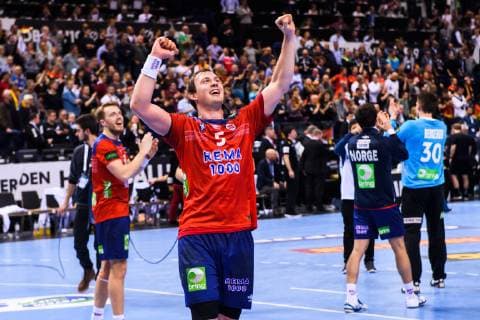 190125 Sander Sagosen of Norway celebrates after the IHF World Handball Championship match between Germany and Norway on January 25, 2019 in Hamburg. Photo: Ludvig Thunman BILDBYRN kod LT 35585 Copyright: LUDVIGxTHUNMAN BB190125LT103