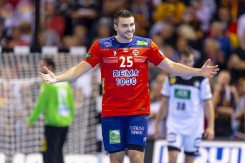 Eivind Tangen (Nr. 25, Norwegen) freut sich. Deutschland vs. Norwegen, Halbfinale, Handball, IHF Handball Weltmeisterschaft, 25.01.19 Hamburg Hamburg Germany Barclaycard-Arena Copyright: xAgentur54Gradx xFelixxKoenigx