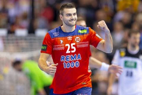 Eivind Tangen (Nr. 25, Norwegen) freut sich. Deutschland vs. Norwegen, Halbfinale, Handball, IHF Handball Weltmeisterschaft, 25.01.19 Hamburg Hamburg Germany Barclaycard-Arena Copyright: xAgentur54Gradx xFelixxKoenigx