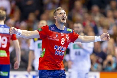 Bjarte Myrhol (Nr. 8, Norwegen) freut sich. Deutschland vs. Norwegen, Halbfinale, Handball, IHF Handball Weltmeisterschaft, 25.01.19 Hamburg Hamburg Germany Barclaycard-Arena Copyright: xAgentur54Gradx xFelixxKoenigx