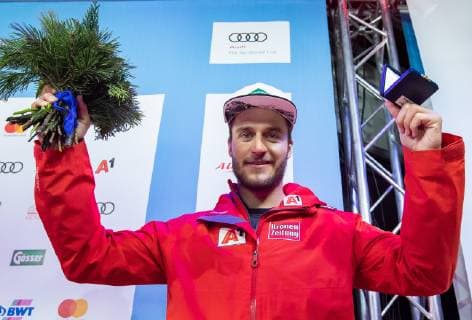25.01.2019, Streif, Kitzbuehel, AUT, FIS Weltcup Ski Alpin, Abfahrt, Herren, Siegerehrung, im Bild Daniel Danklmaier (AUT) Daniel Danklmaier of Austria during the winner Ceremony for the men s Downhill of FIS Ski Alpine World Cup at the Streif in Kitzbuehel, Austria on 2019 01 25. Kitzbuehel