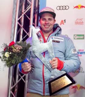 25.01.2019, Streif, Kitzbuehel, AUT, FIS Weltcup Ski Alpin, Abfahrt, Herren, Siegerehrung, im Bild Beat Feuz (SUI, 2. Platz) second placed Beat Feuz of Switzerland during the winner Ceremony for the men s Downhill of FIS Ski Alpine World Cup at the Streif in Kitzbuehel, Austria on 2019 01 25. Kitzbuehel
