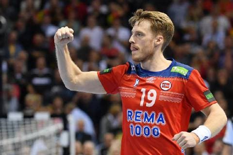 (190126) -- HAMBURG, Jan. 26, 2019 -- Kristian Bjornsen of Norway reacts during the IHF Men s Handball World Championship WM Weltmeisterschaft semifinals between Germany and Norway in Hamburg, Germany, on Jan. 25, 2019. Norway won 31-25. ) ) (SP)GERMANY-HAMBURG-MEN S HANDBALL-WORLD CHAMPIONSHIP-SEMIFINAL UlrichxHufnagel 
