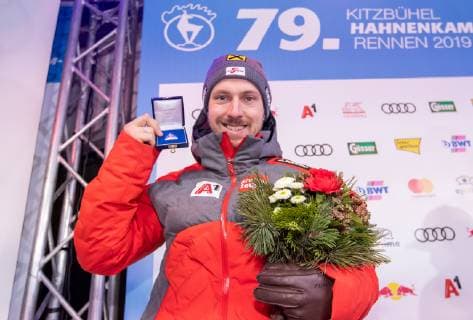 AUT, FIS Weltcup Ski Alpin, Kitzbühel 26.01.2019, Streif, Kitzbühel, AUT, FIS Weltcup Ski Alpin, Slalom, Herren, Siegerehrung, im Bild Marcel Hirscher (AUT, 2. Platz) second placed Marcel Hirscher of Austria during the winner Ceremony for the men s Slalom of FIS Ski Alpine World Cup at the Streif in Kitzbühel, Austria on 2019 01 26. Kitzbuehel Tirol Oesterreich Streif