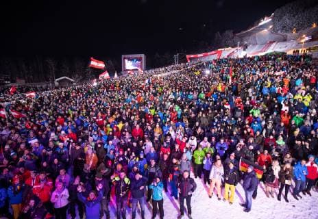 AUT, FIS Weltcup Ski Alpin, Kitzbühel 26.01.2019, Streif, Kitzbühel, AUT, FIS Weltcup Ski Alpin, Slalom, Herren, Siegerehrung, im Bild Übersicht Zielstadion overview of the destination stadium during the winner Ceremony for the men s Slalom of FIS Ski Alpine World Cup at the Streif in Kitzbühel, Austria on 2019 01 26. Kitzbuehel Tirol Oesterreich Streif