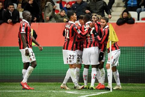 07 ALLAN SAINT MAXIMIN (NICE) - 33 EDDY SYLVESTRE (NICE) - JOIE FOOTBALL : Nice vs Nimes - Ligue 1 Conforama - 26 01 2019 FEP Panoramic 