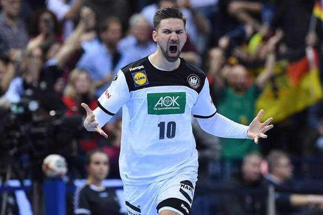 Handball-WM Halbfinale Deutschland - Norwegen am 25.01.2019 in der Barclaycard Arena in Hamburg Fabian Wiede ( Deutschland ) jubelt