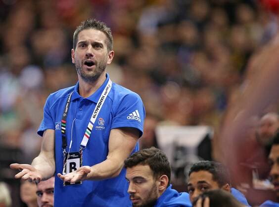 25.01.2019, Handball IHF Weltmeisterschaft Dänemark und Deutschland 2019, Halbfinale, Dänemark - Frankreich, in der Barclaycard Arena Hamburg. Co-Trainer Guillaume Gille (Frankreich)