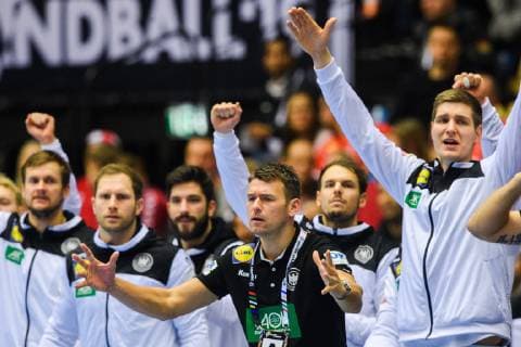 190127 Christian Prokop, head coach of Germany, celebrates during the IHF World Handball Championship bronze medal game between Germany and France on January 27, 2019 in Herning. Photo: Ludvig Thunman BILDBYRN kod LT 35587 Copyright: LUDVIGxTHUNMAN BB190127LT006