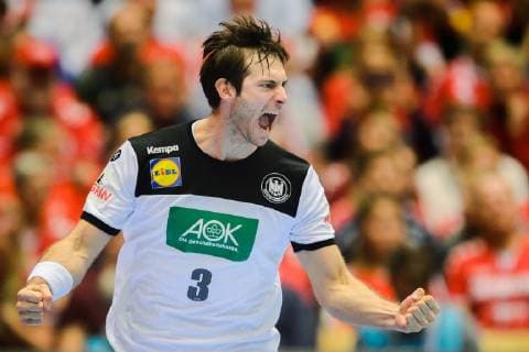 190127 Uwe Gensheimer of Germany celebrates during the IHF World Handball Championship bronze medal game between Germany and France on January 27, 2019 in Herning. Photo: Ludvig Thunman BILDBYRN kod LT 35587 Copyright: LUDVIGxTHUNMAN BB190127LT028