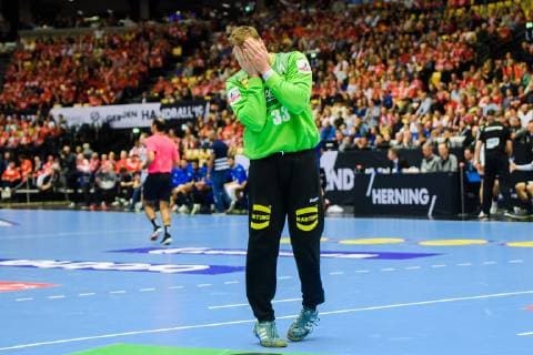 190127 Goalkeeper Andreas Wolff of Germany looks dejected during the IHF World Handball Championship bronze medal game between Germany and France on January 27, 2019 in Herning. Photo: Ludvig Thunman BILDBYRN kod LT 35587 Copyright: LUDVIGxTHUNMAN BB190127LT032