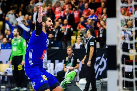 190127 Nikola Karabatic of France celebrates during the IHF World Handball Championship bronze medal game between Germany and France on January 27, 2019 in Herning. Photo: Ludvig Thunman BILDBYRN kod LT 35587 Copyright: LUDVIGxTHUNMAN BB190127LT050