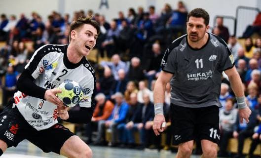 27.01.2019, xpsx, Handball 3.Liga, HSG Hanau - SG Nussloch v.l. Jan-Eric Ritter (Hanau), Philipp Mueller (Nussloch) Hanau Hessen Deutschland (DEU)