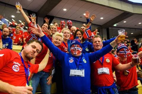 190127 Supporters of Norway ahead of the IHF World Handball Championship final between Norway and Denmark on January 27, 2019 in Herning. Photo: Ludvig Thunman BILDBYRN kod LT 35588 Copyright: LUDVIGxTHUNMAN BB190127LT062