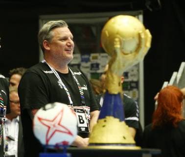 Trainer Nikolaj Jacobsen, WM Pokal Trophäe Handball Weltmeisterschaft WM Herren Finale Saison 2018 2019 27.01.2019 Norwegen NOR vs. Dänemark DEN