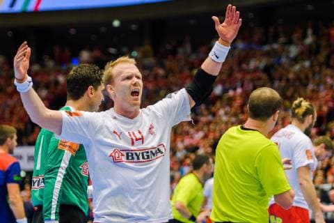 190127 Anders Zachariassen of Denmark cheers at the supporters during the IHF World Handball Championship final between Norway and Denmark on January 27, 2019 in Herning. Photo: Ludvig Thunman BILDBYRN kod LT 35588 Copyright: LUDVIGxTHUNMAN BB190127LT079