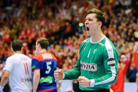 190127 Goalkeeper Niklas Landin of Denmark celebrates after saving a penalty during the IHF World Handball Championship final between Norway and Denmark on January 27, 2019 in Herning. Photo: Ludvig Thunman BILDBYRN kod LT 35588 Copyright: LUDVIGxTHUNMAN BB190127LT092