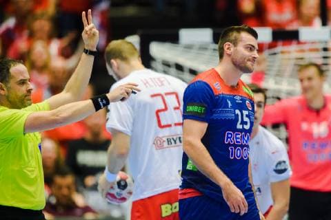 190127 Eivind Tangen of Norway looks dejected during the IHF World Handball Championship final between Norway and Denmark on January 27, 2019 in Herning. Photo: Ludvig Thunman BILDBYRN kod LT 35588 Copyright: LUDVIGxTHUNMAN BB190127LT096