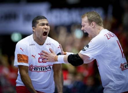 Mads Mensah and Anders Zachariassen of Denmark during the men s IHF Handball World Championship WM Weltmeisterschaft finale between Denmark-Norway in Herning , Denmark on Sunday, Jan. 27, 2019.. , Herning Denmark Copyright: Scanpix LiselottexSabroex COP102 spdk20190127-181813-L