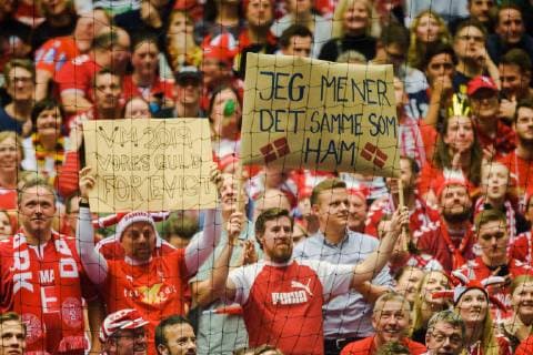 190127 Supports of Denmark during the IHF World Handball Championship final between Norway and Denmark on January 27, 2019 in Herning. Photo: Ludvig Thunman BILDBYRN kod LT 35588 Copyright: LUDVIGxTHUNMAN BB190127LT111