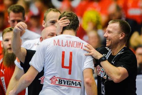 190127 Magnus Landin of Denmark celebrates during the IHF World Handball Championship final between Norway and Denmark on January 27, 2019 in Herning. Photo: Ludvig Thunman BILDBYRN kod LT 35588 Copyright: LUDVIGxTHUNMAN BB190127LT118