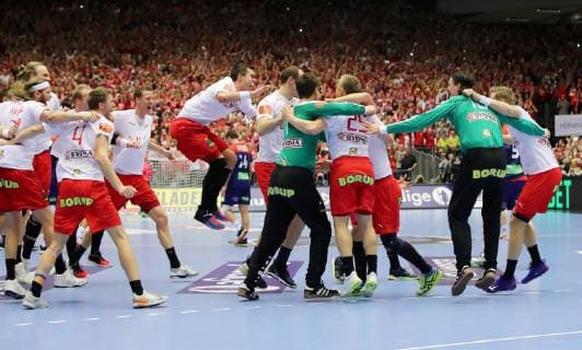 Dänen feiern Meistertitel Freude Emotion jubelnd Jubel nach Sieg Handball Weltmeisterschaft WM Herren Finale Saison 2018 2019 27.01.2019 Norwegen NOR vs. Dänemark DEN
